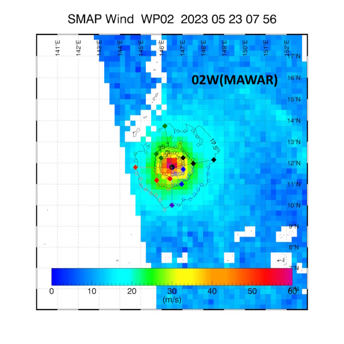Powerful Typhoon 02W(MAWAR) CAT 4 US tracks over GUAM then re-intensifies over the Philippine Sea// 3 week GTHO maps// 2321utc