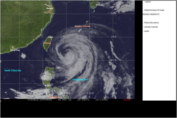 SATELLITE ANALYSIS, INITIAL POSITION AND INTENSITY DISCUSSION: ANIMATED MULTISPECTRAL SATELLITE IMAGERY (MSI) AND ANIMATED RADAR IMAGERY DEPICT TIGHTLY CURVED BANDING WRAPPING INTO A WELL-DEFINED BANDING EYE, WHICH SUPPORTS THE INITIAL POSITION WITH HIGH  CONFIDENCE. DESPITE MARGINAL SST VALUES (27C) AND POSSIBLE UPWELLING  COOLER WATER, THE CORE CONVECTIVE STRUCTURE HAS IMPROVED SLIGHTLY  WITH A FORMATIVE EYE EVIDENT IN ENHANCED INFRARED (EIR) SATELLITE  IMAGERY DUE TO MODERATE RADIAL OUTFLOW. THE INITIAL INTENSITY IS  ASSESSED AT 65 KNOTS BUT COULD BE SLIGHTLY HIGHER AS INDICATED IN A  302139Z RADARSAT-2 SAR BULLSEYE IMAGE SHOWING MAXIMUM WINDS OF 72  KNOTS. THIS ESTIMATE IS MORE IN LINE WITH THE RJTD CURRENT INTENSITY  ESTIMATE OF 4.5 (77 KNOTS), THE 310600Z D-PRINT ESTIMATE OF 68 KNOTS  AND THE LATEST SATCON ESTIMATE. ADT AND AIDT ESTIMATES ARE ASSESSED  AS ERRONEOUSLY LOW. SATELLITE ANALYSIS, INITIAL POSITION AND INTENSITY DISCUSSION: ANIMATED MULTISPECTRAL SATELLITE IMAGERY (MSI) AND ANIMATED RADAR IMAGERY DEPICT TIGHTLY CURVED BANDING WRAPPING INTO A WELL-DEFINED BANDING EYE, WHICH SUPPORTS THE INITIAL POSITION WITH HIGH  CONFIDENCE. DESPITE MARGINAL SST VALUES (27C) AND POSSIBLE UPWELLING  COOLER WATER, THE CORE CONVECTIVE STRUCTURE HAS IMPROVED SLIGHTLY  WITH A FORMATIVE EYE EVIDENT IN ENHANCED INFRARED (EIR) SATELLITE  IMAGERY DUE TO MODERATE RADIAL OUTFLOW. THE INITIAL INTENSITY IS  ASSESSED AT 65 KNOTS BUT COULD BE SLIGHTLY HIGHER AS INDICATED IN A  302139Z RADARSAT-2 SAR BULLSEYE IMAGE SHOWING MAXIMUM WINDS OF 72  KNOTS. THIS ESTIMATE IS MORE IN LINE WITH THE RJTD CURRENT INTENSITY  ESTIMATE OF 4.5 (77 KNOTS), THE 310600Z D-PRINT ESTIMATE OF 68 KNOTS  AND THE LATEST SATCON ESTIMATE. ADT AND AIDT ESTIMATES ARE ASSESSED  AS ERRONEOUSLY LOW.