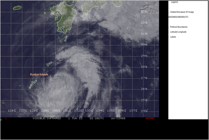 SATELLITE ANALYSIS, INITIAL POSITION AND INTENSITY DISCUSSION: ANIMATED MULTISPECTRAL SATELLITE IMAGERY (MSI) DEPICTS CONVECTION CONFINED TO THE EASTERN PORTIONS OF A BROAD CIRCULATION DUE TO UPPER-LEVEL TROUGHING OVER THE WESTERN PORTION OF THE CIRCULATION AND DIVERGENT FLOW TO THE EAST. THE INITIAL POSITION IS PLACED WITH MEDIUM CONFIDENCE BASED ON SUBJECTIVE AGENCY FIXES AND 020421Z 37 GHZ GPM MICROWAVE IMAGER DATA. THE INITIAL INTENSITY OF 45 KTS IS ASSESSED WITH HIGH CONFIDENCE BASED ON RECENT CIMSS SATELLITE  CONSENSUS ESTIMATES AND PERIPHERAL WINDS EXCEEDING 40 KNOTS EVIDENT IN BOTH EARLIER ASCAT DATA AND IN WIND SPEEDS DERIVED FROM A 020346Z  AMSR2 PASS. SATELLITE ANALYSIS, INITIAL POSITION AND INTENSITY DISCUSSION: ANIMATED MULTISPECTRAL SATELLITE IMAGERY (MSI) DEPICTS CONVECTION CONFINED TO THE EASTERN PORTIONS OF A BROAD CIRCULATION DUE TO UPPER-LEVEL TROUGHING OVER THE WESTERN PORTION OF THE CIRCULATION AND DIVERGENT FLOW TO THE EAST. THE INITIAL POSITION IS PLACED WITH MEDIUM CONFIDENCE BASED ON SUBJECTIVE AGENCY FIXES AND 020421Z 37 GHZ GPM MICROWAVE IMAGER DATA. THE INITIAL INTENSITY OF 45 KTS IS ASSESSED WITH HIGH CONFIDENCE BASED ON RECENT CIMSS SATELLITE  CONSENSUS ESTIMATES AND PERIPHERAL WINDS EXCEEDING 40 KNOTS EVIDENT IN BOTH EARLIER ASCAT DATA AND IN WIND SPEEDS DERIVED FROM A 020346Z  AMSR2 PASS.