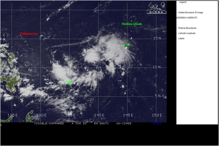 THE AREA OF CONVECTION (INVEST 98W) PREVIOUSLY LOCATED NEAR  10.5N 137.5E IS NOW LOCATED NEAR 10.9N 137.4E, APPROXIMATELY 97 NM  NORTH-NORTHWEST OF YAP. ENHANCED INFRARED SATELLITE IMAGERY DEPICTS AN  ELONGATED LOW-LEVEL CIRCULATION (LLC) WITH DEEP FLARING CONVECTION  BUILDING ALONG THE EASTERN SEMI-CIRCLE. A 040758Z SSMIS 91GHZ MICROWAVE  PASS FURTHER REVEALS AN IMPROVED CONVECTIVE STRUCTURE CHARACTERIZED BY  FORMATIVE BANDING IN THE EASTERN PERIPHERY. A 041144Z PARTIAL ASCAT-B  PASS REVEALS AN ELONGATED BUT IMPROVING CIRCULATION WITH A SWATH OF  15-20 KNOT WINDS ALONG THE EASTERN SEMICIRCLE.  INVEST 98W IS IN A  FAVORABLE ENVIRONMENT FOR DEVELOPMENT, DEFINED BY ROBUST POLEWARD OUTFLOW  AND LOW (5-10KT) VERTICAL WIND SHEAR. SEA SURFACE TEMPERATURES REMAIN  CONDUCIVE AT A WARM 30C. DETERMINISTIC AND ENSEMBLE MODELS ARE IN  AGREEMENT THAT INVEST 98W WILL HAVE GRADUAL DEVELOPMENT AS IT MEANDERS  POLEWARD OVER THE NEXT 48 HOURS. MAXIMUM SUSTAINED SURFACE WINDS ARE  ESTIMATED AT 15 TO 20 KNOTS. MINIMUM SEA LEVEL PRESSURE IS ESTIMATED TO  BE NEAR 1005 MB. THE POTENTIAL FOR THE DEVELOPMENT OF A SIGNIFICANT  TROPICAL CYCLONE WITHIN THE NEXT 24 HOURS IS UPGRADED TO MEDIUM.