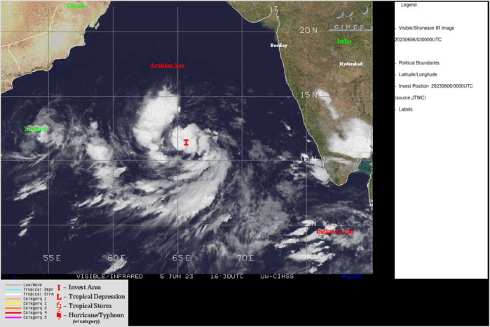 THE AREA OF CONVECTION (INVEST 92A) PREVIOUSLY LOCATED NEAR  11.0N 66.1E IS NOW LOCATED NEAR 11.9N 65.8E, APPROXIMATELY 591 NM  SOUTHWEST OF MUMBAI, INDIA. ANIMATED MULTISPECTRAL SATELLITE IMAGERY  AND A 060203Z SSMIS IMAGE DEPICTS A RAPIDLY CONSOLIDATING LOW-LEVEL  CIRCULATION (LLC) WITH FORMATIVE DEEP CONVECTIVE BANDING WRAPPING INTO  A WELL-DEFINED CENTER. ENVIRONMENTAL ANALYSIS INDICATES A FAVORABLE  ENVIRONMENT WITH STRONG DIVERGENCE ALOFT AND LOW TO MARGINAL LOW  VERTICAL WIND SHEAR (15-20KTS). SST VALUES ARE VERY WARM (30-31C) AND  SUPPORT FURTHER INTENSIFICATION. GLOBAL MODELS INDICATE RAPID  CONSOLIDATION WITH A SLOW POLEWARD TRACK OVER THE NEXT 12 HOURS.  MAXIMUM SUSTAINED SURFACE WINDS ARE ESTIMATED AT 45 TO 50 KNOTS.  MINIMUM SEA LEVEL PRESSURE IS ESTIMATED TO BE NEAR 994 MB. THE  POTENTIAL FOR THE DEVELOPMENT OF A SIGNIFICANT TROPICAL CYCLONE WITHIN  THE NEXT 24 HOURS REMAINS HIGH.