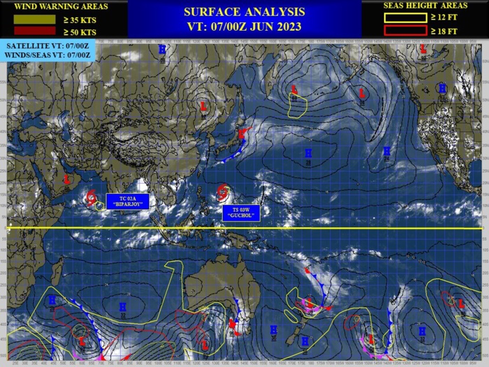 03W(GUCHOL) intensifying peaking at Typhoon CAT 2US within 48h// 02A(BIPARJOY) RI past 24h peaking at CAT 3 US within 48h//0703utc