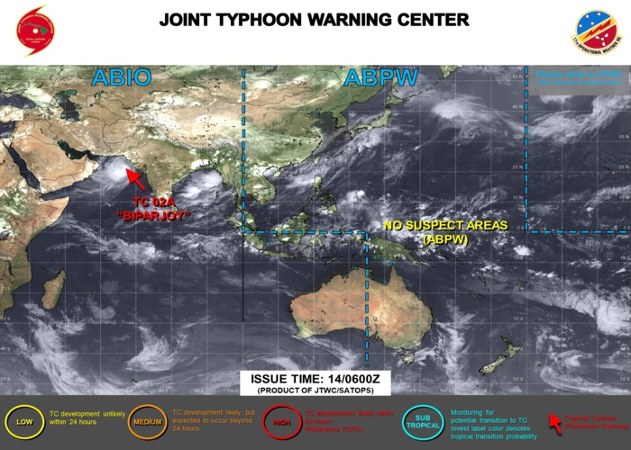 JTWC IS ISSUING 6HOURLY WARNINGS AND 3HOURLY SATELLITE BULLETINS ON TC 02A(BIPARJOY). JTWC IS ISSUING 6HOURLY WARNINGS AND 3HOURLY SATELLITE BULLETINS ON TC 02A(BIPARJOY).