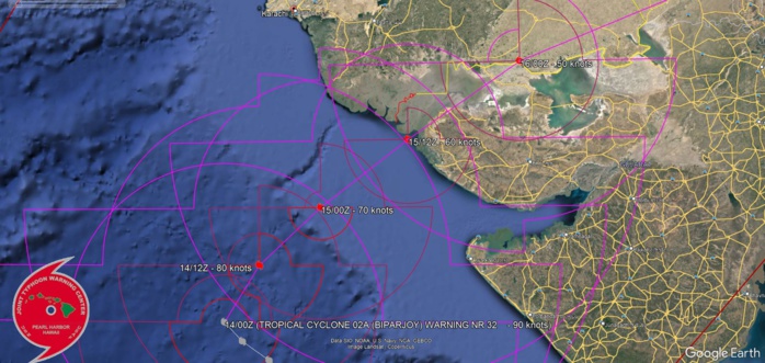TC 02A(BIPARJOY) forecast to make landfall near the India/Pakistan border by 36h//Invest 99W/ 10 Day GTHO maps//1403utc 
