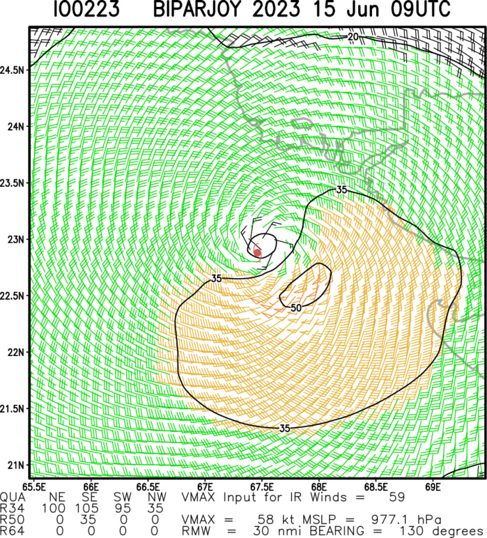 TC 02A(BIPARJOY) making landfall close to the PAKISTAN/INDIA border shortly after 12hours//1509utc