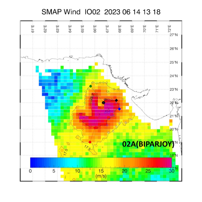 TC 02A(BIPARJOY) making landfall close to the PAKISTAN/INDIA border shortly after 12hours//1509utc