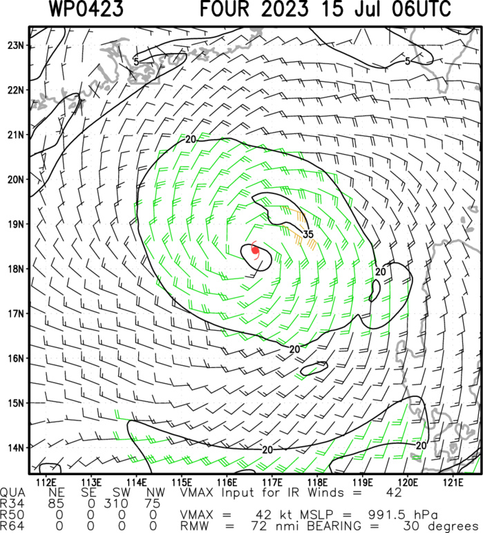 South China Sea: TS 04W forecast to reach Typhoon intensity by 24h//HU 03E(CALVIN) peaked at CAT 3 US// SS 05L(DON)//1506utc