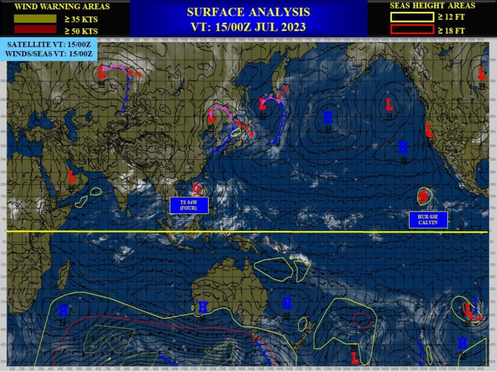 South China Sea: TS 04W forecast to reach Typhoon intensity by 24h//HU 03E(CALVIN) peaked at CAT 3 US// SS 05L(DON)//1506utc