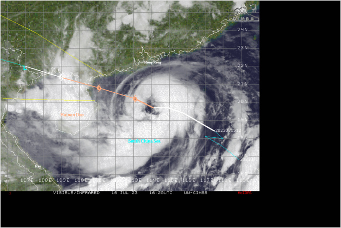 SATELLITE ANALYSIS, INITIAL POSITION AND INTENSITY DISCUSSION: ANIMATED MULTISPECTRAL SATELLITE IMAGERY (MSI) SHOWS A LARGE SYSTEM (400+ NM ACROSS) IN THE SOUTH CHINA SEA (SCS) THAT CONTINUED TO IMPROVE AS ITS EXPANSIVE RAIN BANDS WRAPPED TIGHTER INTO THE RAGGED BUT DEFINED 30-NM EYE. THE INITIAL POSITION IS PLACED WITH HIGH CONFIDENCE BASED ON THE EYE FEATURE AND LINED UP WITH THE MICROWAVE EYE FROM THE 162324Z SSMIS IMAGE. THE INITIAL INTENSITY OF 70KTS IS ALSO PLACED WITH HIGH CONFIDENCE BASED ON OVERALL ASSESSMENT OF AGENCY AND AUTOMATED DVORAK ESTIMATES AND REFLECTS THE 6-HR IMPROVEMENT. ANALYSIS INDICATES A FAVORABLE ENVIRONMENT WITH STRONG EQUATORWARD OUTFLOW AND WARM SST IN THE SCS OFFSETTING THE LOW-MEDIUM  VWS.