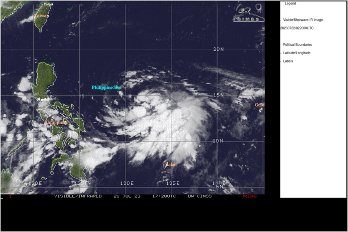 SATELLITE ANALYSIS, INITIAL POSITION AND INTENSITY DISCUSSION: ANIMATED MULTISPECTRAL SATELLITE IMAGERY DEPICTS A PARTIALLY EXPOSED DEVELOPING LOW LEVEL CIRCULATION (LLC), WITH VIGOROUS FLARING THUNDERSTORM ACTIVITY SLOWLY BUILDING NEAR THE CENTER FROM THE SOUTHEASTERN FLANK. DRY SUBSIDENT AIR UNDER THE SUBTROPICAL RIDGE TO THE NORTH CONTINUES TO HAMPER WRAPPING OF THE CONVECTION AROUND THE NORTHERN SEMI-CIRCLE, WHILE GFS MID-LEVEL ANALYSIS INDICATES THE WEAK VORTEX REMAINS TILTED. A 212023Z F16 PASS OFFERED LITTLE HELP TO FINE TUNE THE CENTER POSITION, BUT DID REVEAL THAT CORE CONVECTION WAS STILL WEAK AT THAT TIME. THE INITIAL POSITION WAS PLACED BASED ON AVAILABLE FIXES WITH MEDIUM CONFIDENCE THANKS TO THE PARTIAL EXPOSURE. HOWEVER, A LATE-ARRIVING 220044Z ASCAT-B PARTIAL PASS (NO CENTER COVERAGE) RAISES THE POSSIBILITY THAT THE LLC COULD BE 20 MILES FURTHER WEST. THE INITIAL INTENSITY WAS RAISED TO 35 KNOTS, BASED ON T2.5 FIXES FROM PGTW, KNES, AND RJTD, WITH A SLIGHT IMPROVEMENT IN CONVECTIVE WRAPPING TO THE EAST AND SOUTH NOTED. THE LATEST CIMSS VERTICAL WIND SHEAR (VWS) ANALYSIS INDICATES NORTHERLY SHEAR HAS TICKED UP TO 10-15 KNOTS, FURTHER CONTRIBUTING TO THE SLOW DEVELOPMENT. OUTFLOW IS PREDOMINANTLY CONSTRAINED TO AN EQUATORWARD CHANNEL, WITH A TUTT TO THE NORTH EAST PROVIDING A SLIGHT ENHANCEMENT. OCEAN CONDITIONS REMAIN VERY FAVORABLE.