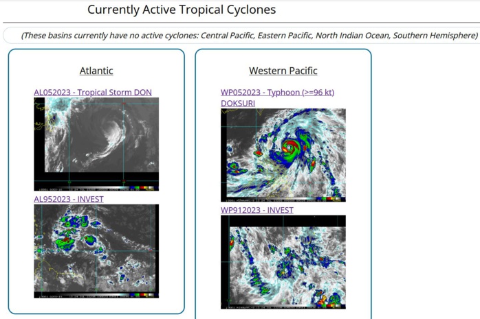 Typhoon 05W(DOKSURI) from CAT 1 US to CAT 4 in only 24h to skirt NE tip of LUZON in 36h//TS 05L(DON)//Invest 91W//Invest 95L//2409utc
