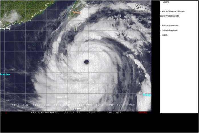 SATELLITE ANALYSIS, INITIAL POSITION AND INTENSITY DISCUSSION: ANIMATED MULTISPECTRAL SATELLITE IMAGERY SHOWS A VERY INTENSE  SYSTEM THAT HAS BECOME QUASI-STATIONARY AS IT UNDERWENT EYEWALL  REPLACEMENT CYCLE (ERC). THE EYEWALL HAS SHRUNK TO LESS THAN 10NM. THE INITIAL POSITION IS PLACED WITH HIGH CONFIDENCE BASED  ON THE PINHOLE THAT LINED UP PERFECTLY WITH THE MICROWAVE EYE IN THE 252346Z GPM 37GHZ IMAGE. THE INITIAL INTENSITY IS PLACED WITH MEDIUM CONFIDENCE BASED ON THE OVERALL ASSESSMENT OF AGENCY AND  AUTOMATED DVORAK ESTIMATES AND REFLECTS THE 6-HR DEGRADATION.  ANALYSIS INDICATES THE ENVIRONMENT HAS BECOME LESS FAVORABLE WITH LAND INTERACTION AND ERC PARTIALLY OFFSETTING THE LOW VWS, WARM SST AND STRONG DUAL OUTFLOW ALOFT.