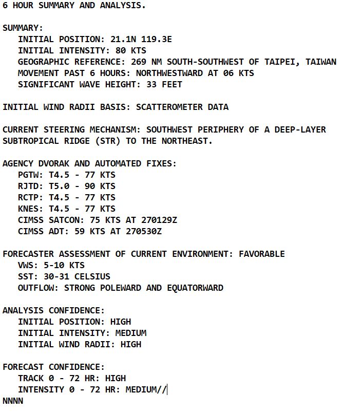 Typhoon 05W(DOKSURI) to make landfall near XIAMEN/CHINA shortly before 24h//TD 06W forecast to reach CAT 4 US by 96h//2709utc