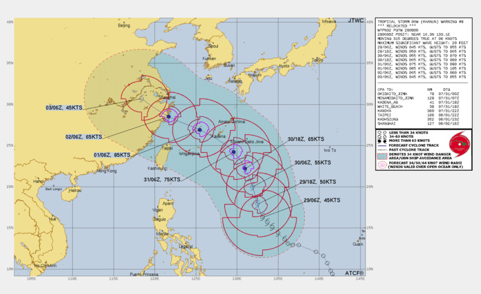 FORECAST REASONING.  SIGNIFICANT FORECAST CHANGES: SHIFTED FORECAST TRACK WEST DUE TO SIGNIFICANT RELOCATION.  FORECAST DISCUSSION: TROPICAL STORM (TS) 05W WILL TRACK NNW THROUGH TAU 24 ALONG THE SW BOUNDARY OF A STRONG ANTICYCLONE CENTERED NEAR 34N 143E. TS 05W IS FORECAST TO SLOWLY INTENSIFY AS IT EXPERIENCES THE EFFECTS OF MID- TO UPPER-LEVEL DRY AIR ENTRAINMENT AND NORTHERLY SHEAR, ESPECIALLY APPARENT IN THE NW QUADRANT. AFTER TAU 24, THE SYSTEM IS ANTICIPATED TO TURN MORE NW-WNW DUE TO THE STRONG INFLUENCE OF A STEERING RIDGE TO THE NORTH. THE NORTHERLY SHEAR IS ANTICIPATED TO WEAKEN, ALLOWING FOR A MORE FAVORABLE ENVIRONMENT AND QUICKER INTENSIFICATION. A PEAK OF APPROXIMATELY 85KT WINDS IS ANTICIPATED TO OCCUR NEAR TAU 72. THE SYSTEM IS EXPECTED TO MAKE LANDFALL AROUND TAU 96 AND DISSIPATE OVERLAND AFTER TAU 120. FORECAST REASONING.  SIGNIFICANT FORECAST CHANGES: SHIFTED FORECAST TRACK WEST DUE TO SIGNIFICANT RELOCATION.  FORECAST DISCUSSION: TROPICAL STORM (TS) 05W WILL TRACK NNW THROUGH TAU 24 ALONG THE SW BOUNDARY OF A STRONG ANTICYCLONE CENTERED NEAR 34N 143E. TS 05W IS FORECAST TO SLOWLY INTENSIFY AS IT EXPERIENCES THE EFFECTS OF MID- TO UPPER-LEVEL DRY AIR ENTRAINMENT AND NORTHERLY SHEAR, ESPECIALLY APPARENT IN THE NW QUADRANT. AFTER TAU 24, THE SYSTEM IS ANTICIPATED TO TURN MORE NW-WNW DUE TO THE STRONG INFLUENCE OF A STEERING RIDGE TO THE NORTH. THE NORTHERLY SHEAR IS ANTICIPATED TO WEAKEN, ALLOWING FOR A MORE FAVORABLE ENVIRONMENT AND QUICKER INTENSIFICATION. A PEAK OF APPROXIMATELY 85KT WINDS IS ANTICIPATED TO OCCUR NEAR TAU 72. THE SYSTEM IS EXPECTED TO MAKE LANDFALL AROUND TAU 96 AND DISSIPATE OVERLAND AFTER TAU 120.