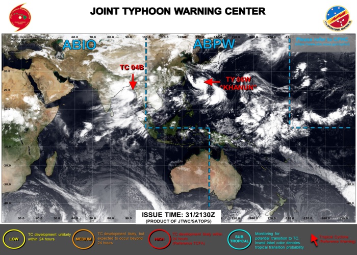 JTWC IS ISSUING 6HOURLY WARNINGS AND 3HOURLY SATELLITE BULLETINS TY 06W(KHANUN) AND TC 04B.