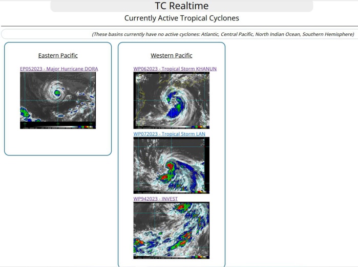 TS 06W(KHANUN)// TS 07W(LAN)// HU 05E(DORA) still powerful CAT 4 US// TD 07E(EUGENE)// 0806utc TS 06W(KHANUN)// TS 07W(LAN)// HU 05E(DORA) still powerful CAT 4 US// TD 07E(EUGENE)// 0806utc