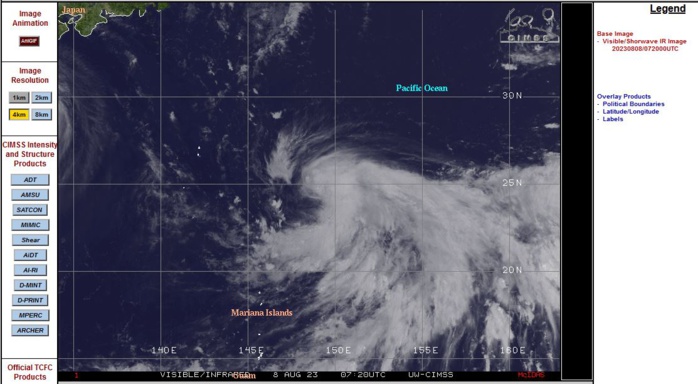 SATELLITE ANALYSIS, INITIAL POSITION AND INTENSITY DISCUSSION: ANIMATED MULTISPECTRAL SATELLITE IMAGERY (MSI) SHOWS A MEDIUM-SIZED SYSTEM THAT IS SLOWLY CONSOLIDATING EVEN AS THE MAIN CONVECTION REMAINS SHEARED SOUTHEASTWARD OF AN ELONGATED AND PARTIALLY EXPOSED LOW LEVEL CIRCULATION (LLC). THE INITIAL POSITION IS PLACED WITH HIGH CONFIDENCE BASED ON THE PARTIALLY EXPOSED LLC. THE INITIAL INTENSITY IS ALSO PLACED WITH HIGH CONFIDENCE BASED ON OVERALL ASSESSMENT OF AGENCY AND AUTOMATED DVORAK ESTIMATES AND REFLECTS THE SLIGHT 6-HR IMPROVEMENT. ANALYSIS INDICATES A FAVORABLE ENVIRONMENT WITH WARM SST, AND INCREASING VENTILATION ALOFT,  ONLY TEMPERED BY LOW TO MODERATE VWS.