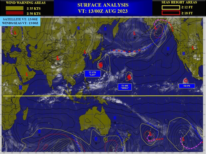 07L(LAN) to landfall over HONSHU near 48h at Typhoon intensity//Long-lived TS 05E(DORA)//TS 07E(FERNANDA)//Invest 99E//1303utc 