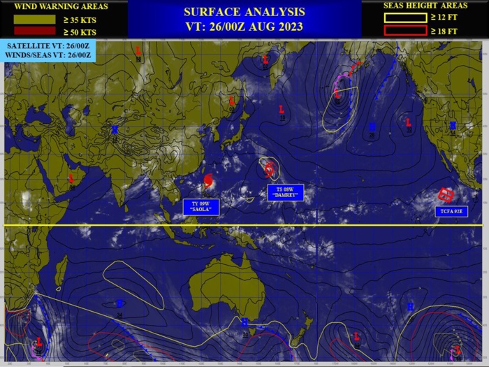 Typhoon 09W(SAOLA) to reach CAT 4 US East of Luzon//TS 08W(DAMREY) intensifying /TS 08L(FRANKLIN) intensifying//Invest 92E//2609utc