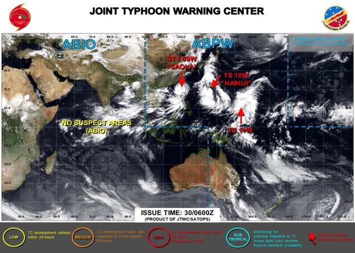 JTWC IS ISSUING 6HOURLY WARNINGS AND 3HOURLY SATELLITE BULLETINS ON 09W(SAOLA), 10W(HAIKUI) AND 11W.
