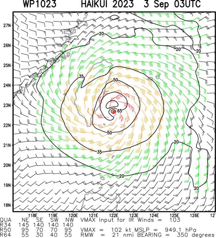 Typhoon 10W(HAIKUI) crossing TAIWAN//09W(SAOLA)dying over the Gulf of Tonkin//11W(KIROGI) Final Warning//Invest 96W//0303utc