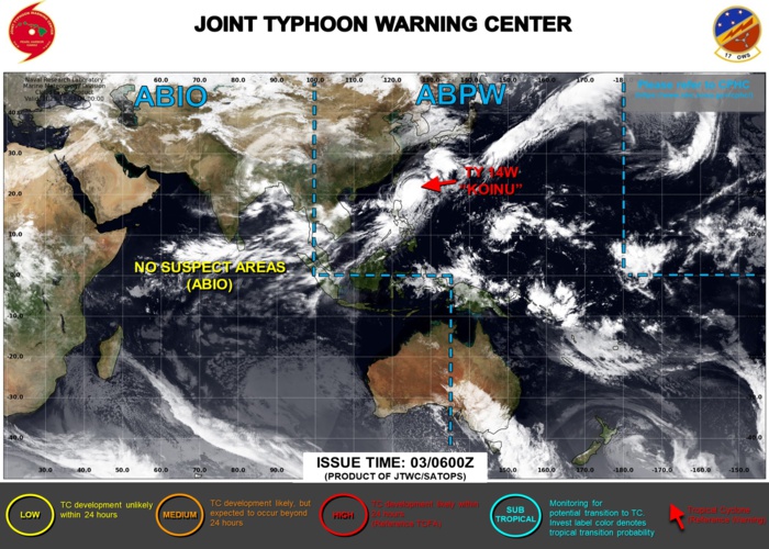 JTWC IS ISSUING 6HOURLY WARNINGS AND 3HOURLY SATELLITE BULLETINS ON TY 14W(KOINU).