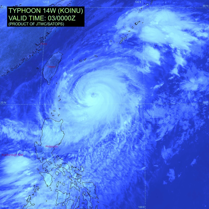 Typhoon 14W(KOINU) to cross Southern TAIWAN after 36h// TS 17L(PHILIPPE)// Invest 98E// 0306utc updates