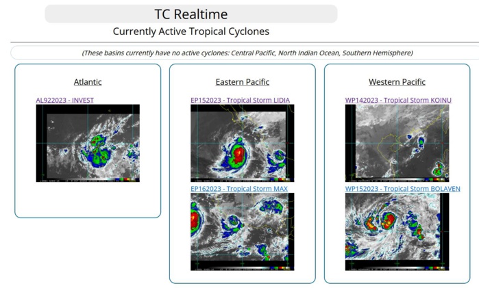 TS 15W(BOLAVEN) forecast to reach Super Typhoon Intensity by 72H//14W(KOINU) rapidly degrading//TS 15E(LIDIA)//TS 16E(MAX)//0915utc