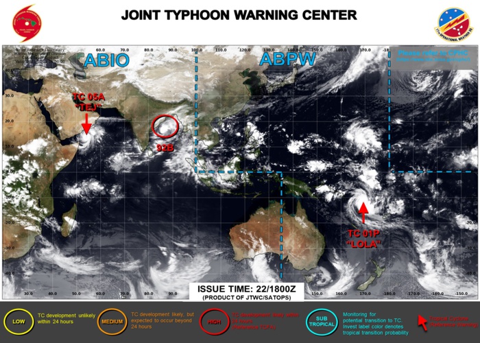 JTWC IS ISSUING 6HOURLY WARNINGS AND 3HOURLY SATELLITE BULLETINS ON 05A AND 01P. 3HOURLY SATELLITE BULLETINS ARE ISSUED ON INVEST 92B.