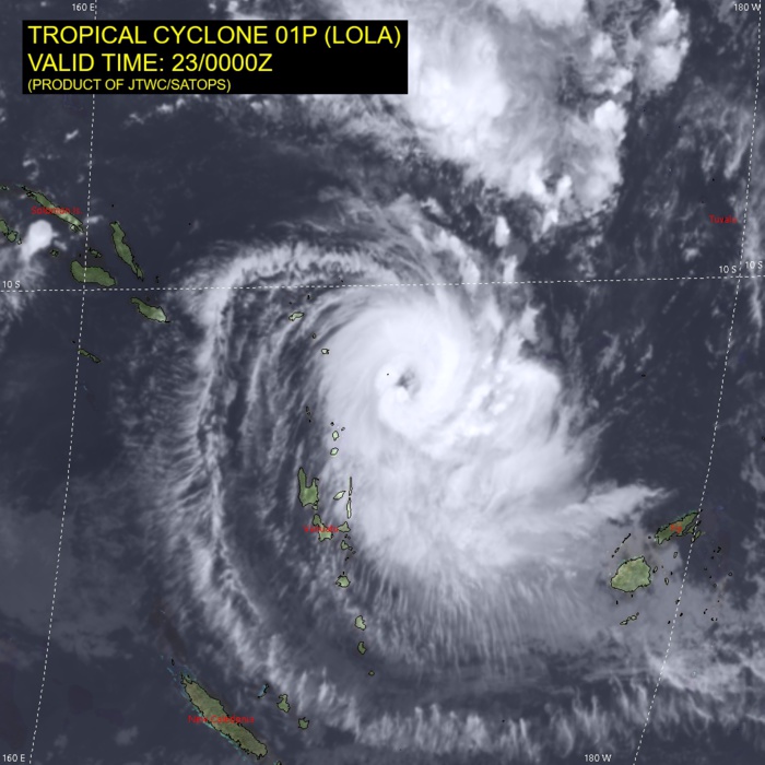 SATELLITE ANALYSIS, INITIAL POSITION AND INTENSITY DISCUSSION: TROPICAL CYCLONE (TC) 01P HAS RAPIDLY INTENSIFIED 35 KNOTS OVER THE  PAST 24 HOURS FROM 40 KNOTS AT 220000Z TO THE CURRENT INTENSITY OF 75 KNOTS. ANIMATED ENHANCED INFRARED (EIR) SATELLITE IMAGERY DEPICTS  TIGHTLY CURVED BANDING WRAPPING INTO A 30 NM DIAMETER RAGGED EYE,  WHICH SUPPORTS THE INITIAL POSITION WITH HIGH CONFIDENCE. THE INITIAL  INTENSITY OF 75 KTS IS ASSESSED WITH HIGH CONFIDENCE BASED ON THE  PGTW, PHFO SUBJECTIVE DVORAK ESTIMATES.