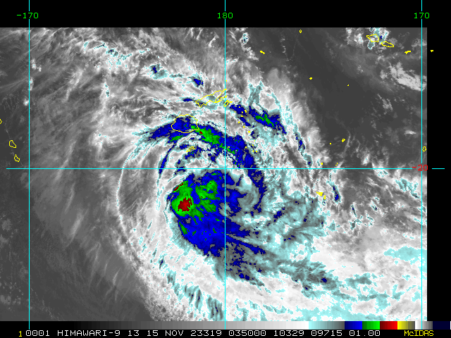 SATELLITE ANALYSIS, INITIAL POSITION AND INTENSITY DISCUSSION: ANIMATED MULTISPECTRAL SATELLITE IMAGERY (MSI) SHOWS A DEEP MEDIUM-SIZED SYSTEM THAT HAS BEGUN TO UNRAVEL WITH ASSOCIATED CONVECTION BECOMING FRAGMENTED BUT HAS MAINTAINED AN INTENSE CORE. THE SOUTHERN FORWARD FLANK OF THE CYCLONE HAS BECOME ELONGATED WITH EXPOSURE TO THE STRONG WESTERLIES. THE CENTRAL DENSE OVERCAST HAS MAINTAINED A RAGGED REMNANT EYE. THE INITIAL POSITION IS PLACED WITH HIGH CONFIDENCE BASED ON THE REMNANT EYE IN THE MSI LOOP THAT LINED UP WELL WITH A CIRCULATION FEATURE IN A COMPOSITE RADAR LOOP FROM FIJI. THE INITIAL INTENSITY IS ASSESSED WITH MEDIUM  CONFIDENCE BASED ON OVERALL ASSESSMENT OF AGENCY AND AUTOMATED DVORAK ESTIMATES.