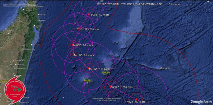 TC 05S is forecast to intensify significantly next 72h and dangerously approach REUNION and MAURITIUS islands//1215utc