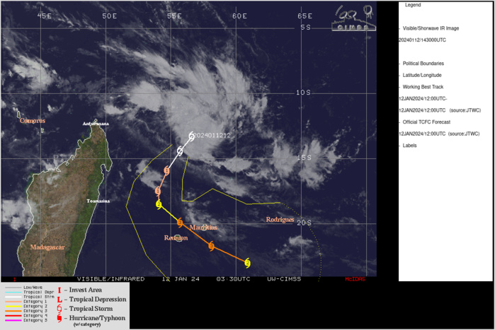 SATELLITE ANALYSIS, INITIAL POSITION AND INTENSITY DISCUSSION: ANIMATED MULTISPECTRAL SATELLITE IMAGERY (MSI) DEPICTS A RAPIDLY CONSOLIDATING AND INTENSIFYING SYSTEM, WITH WELL-DEFINED SPIRAL BANDS WRAPPING INTO AN INCREASINGLY DEFINED LOW LEVEL CIRCULATION CENTER (LLCC). WHILE CLOUD TOP TEMPERATURES HAVE WARMED OVER THE PAST THREE HOURS, DEEP CONVECTIVE TOWERS CONTINUE TO FIRE ON THE NORTHERN SIDE OF THE CENTER BUT ARE STRUGGLING TO WRAP UPSHEAR. A 121011Z AMSR2 36GHZ MICROWAVE IMAGE DEPICTS A SMALL, WELL-DEFINED INNER CORE OF MODERATE CONVECTION, WITH STRONG INFLOW BANDS TO THE WEST-SOUTHWEST AND NORTHERN SIDES OF THE LLCC AND A WEAK LOW EMISSIVITY REGION (LER) DEFINING THE CIRCULATION CENTER. THE INITIAL POSITION IS ASSESSED WITH HIGH CONFIDENCE BASED ON AN EXTRAPOLATION OF THE DEVELOPING LER IN THE AMSR2 IMAGE AND A DIMPLE FEATURE IN THE ANIMATED MSI. THE INITIAL INTENSITY OF 35 KTS IS ASSESSED WITH HIGH CONFIDENCE BASED ON THE DRAMATICALLY IMPROVED STRUCTURE AND THE T2.5 DVORAK CURRENT INTENSITY ESTIMATES FROM BOTH PGTW AND DEMS. ANALYSIS REVEALS A VERY FAVORABLE ENVIRONMENT CHARACTERIZED BY LOW (0-5 KNOTS) OF EASTERLY SHEAR, DUAL-CHANNEL OUTFLOW ALOFT, ZESTY SSTS AND HIGH OHC OVER 100 KJ PER CM3. THE SYSTEM IS MOVING TO THE SOUTHWEST ALONG THE WESTERN SIDE OF A SUBTROPICAL RIDGE (STR) CENTERED TO THE EAST.