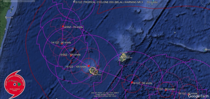 TC 05S(BELAL) is forecast to hit REUNION island by 48h with gusts potentially over 200km/h//1315utc TC 05S(BELAL) is forecast to hit REUNION island by 48h with gusts potentially over 200km/h//1315utc