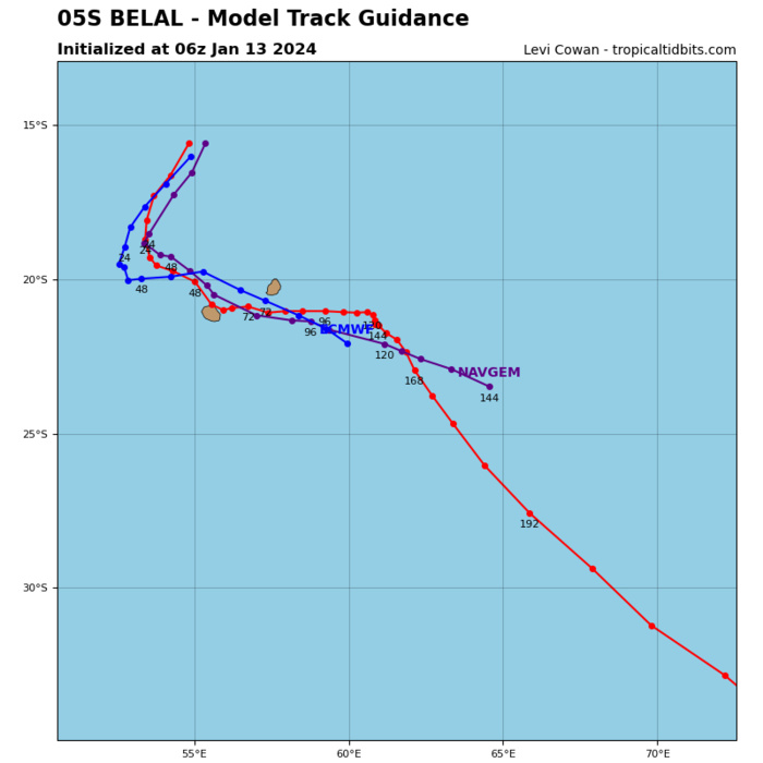 TC 05S(BELAL) is forecast to hit REUNION island by 48h with gusts potentially over 200km/h//1315utc TC 05S(BELAL) is forecast to hit REUNION island by 48h with gusts potentially over 200km/h//1315utc