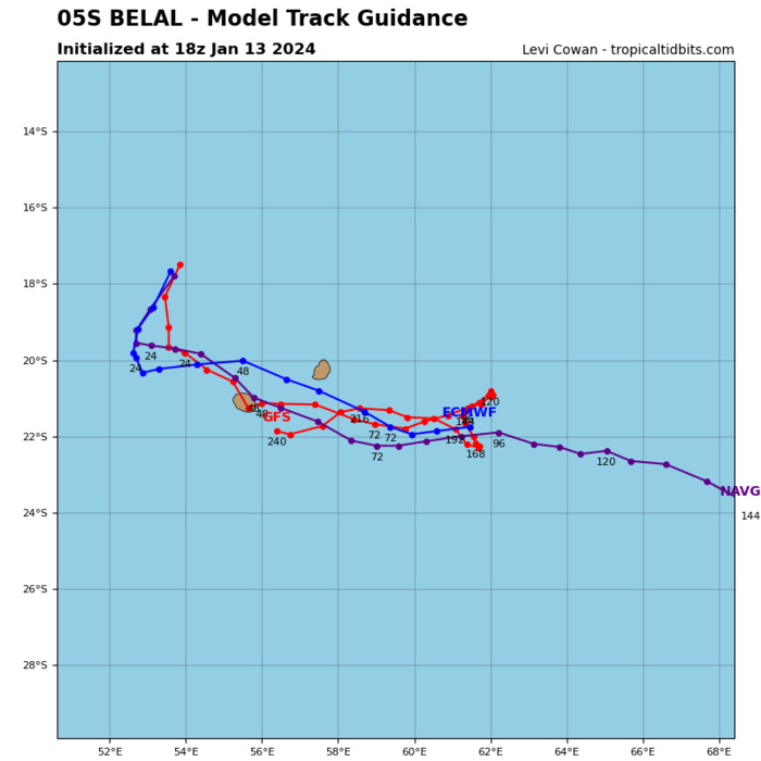 Intensifying TC 05S(BELAL) is forecast to hit REUNION island as a very dangerous CAT 3 US  by 36h// Invest 98S// 1403utc