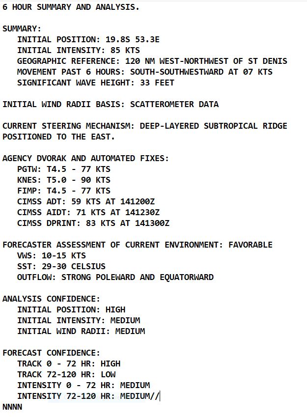 Intensifying TC 05S(BELAL) is forecast to track dangerously close to REUNION island(possibly over) by 24h// Invest 98S//Invest 99S//1415utc