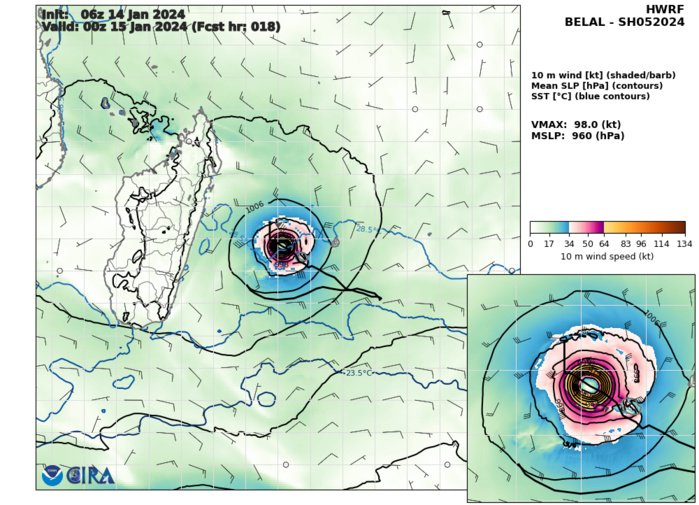 Intensifying TC 05S(BELAL) is forecast to track dangerously close to REUNION island(possibly over) by 24h// Invest 98S//Invest 99S//1415utc