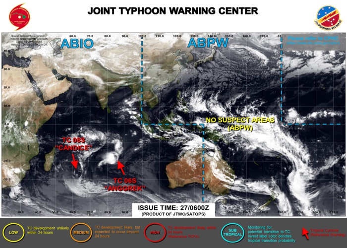 JTWC IS ISSUING 12HOURLY WARNINGS AND 3HOURLY SATELLITE BULLETINS ON TC 06S AND ON TC 08S. 3HOURLY SATELLITE BULLETINS ARE STILL ISSUED ON THE OVER-LAND REMNANTS TC 07P.