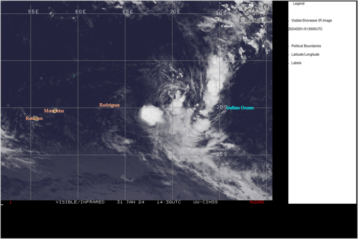 SATELLITE ANALYSIS, INITIAL POSITION AND INTENSITY DISCUSSION: ANIMATED ENHANCED INFRARED (EIR) SATELLITE IMAGERY DEPICTS AN EXPOSED LOW-LEVEL CIRCULATION POSITIONED ON THE WESTERN EDGE OF AN AREA OF ISOLATED, FLARING DEEP CONVECTION. THE INITIAL POSITION IS PLACED WITH MEDIUM CONFIDENCE BASED ON THE EIR IMAGERY. A 312303Z SSMIS 91 GHZ MICROWAVE IMAGE INDICATES WEAK OVERALL STRUCTURE WITH NO DEFINED LOW-LEVEL CIRCULATION CENTER AND A LINEAR BAND OF SHEARED DEEP CONVECTION OVER THE EASTERN QUADRANT. DESPITE THE UNIMPRESSIVE CONVECTIVE STRUCTURE, A 311745Z ASCAT-C IMAGE SHOWED 30 TO 35 KNOTS OVER THE SOUTHERN SEMICIRCLE, WHICH SUPPORTS THE INITIAL INTENSITY ASSESSMENT OF 35 KNOTS. AGENCY DVORAK ESTIMATES ALSO SUPPORT THE INITIAL INTENSITY ASSESSMENT WITH HIGH CONFIDENCE. ENVIRONMENTAL CONDITIONS REMAIN MARGINALLY FAVORABLE WITH MODERATE TO HIGH VERTICAL WIND SHEAR (VWS) OFFSET SOMEWHAT BY MODERATE POLEWARD VENTING.