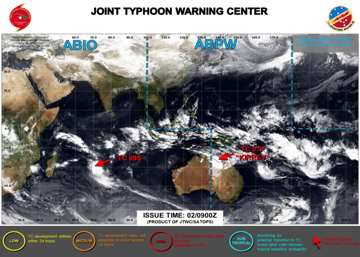JTWC IS ISSUING 6HOURLY WARNINGS AND 3HOURLY SATELLITE BULLETINS TC 07P(KIRRILY).12HOURLY WARNINGS AND 3HOURLY SATELLITE BULLETINS ARE ISSUED ON TC 09S. 3HOURLY SATELLITE BULLETINS ARE ISSUED ON SUBTROPICAL INVEST 94P.