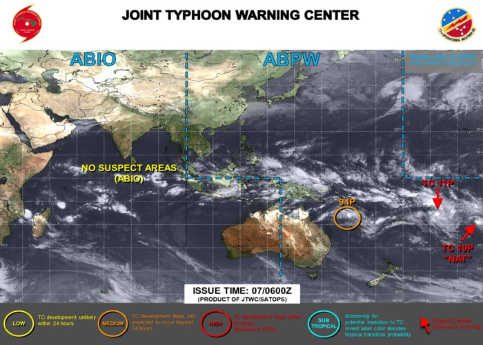 JTWC IS ISSUING 6HOURLY WARNINGS AND 3HOURLY SATELLITE BULLETINS ON TC 11P. 12HOURLY WARNINGS AND 3HOURLY SATELLITE BULLETINS ARE ISSUED ON TC 10P. 3HOURLY SATELLITE BULLETINS ARE ISSUED ON INVEST 94P. JTWC IS ISSUING 6HOURLY WARNINGS AND 3HOURLY SATELLITE BULLETINS ON TC 11P. 12HOURLY WARNINGS AND 3HOURLY SATELLITE BULLETINS ARE ISSUED ON TC 10P. 3HOURLY SATELLITE BULLETINS ARE ISSUED ON INVEST 94P.
