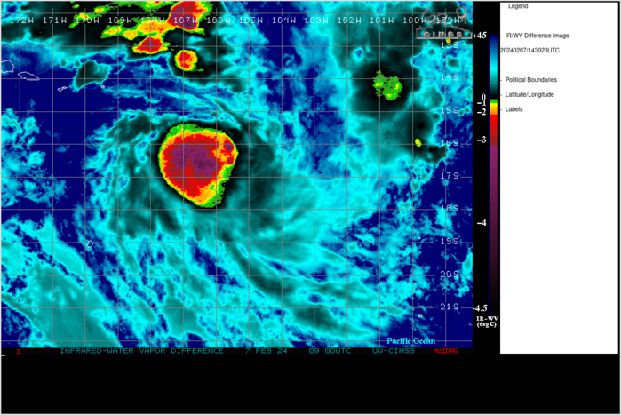 SATELLITE ANALYSIS, INITIAL POSITION AND INTENSITY DISCUSSION: ANIMATED ENHANCED INFRARED (EIR) SATELLITE IMAGERY SHOWS A MIDGET-SIZED SYSTEM WITH SHALLOW RAIN BANDS FEEDING INTO THE LOW LEVEL CIRCULATION (LLC) THAT IS OBSCURED BY A COLD DENSE OVERCAST THAT HAS DEEPENED SLIGHTLY IN THE LAST SIX HOURS. THE INITIAL POSITION IS PLACED WITH HIGH CONFIDENCE BASED ON A DEFINED LLC FEATURE IN THE 071211Z ATMS MICROWAVE IMAGE. THE INITIAL INTENSITY IS PLACED WITH MEDIUM CONFIDENCE BASED ON THE AVERAGE OF AGENCY AND AUTOMATED DVORAK ESTIMATES AND REFLECTS THE SLIGHT CONVECTIVE IMPROVEMENT. ANALYSIS INDICATES A MARGINALLY FAVORABLE ENVIRONMENT WITH WARM SST AND STRONG POLEWARD OUTFLOW OFFSET BY MODERATE-HIGH VWS.