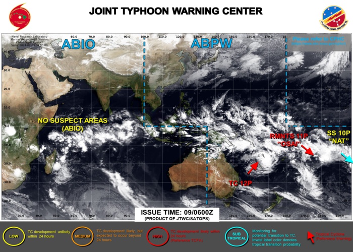 JTWC IS ISSUING 6HOURLY WARNINGS AND 3HOURLY SATELLITE BULLETINS ON TC 12P. 3HOURLY SATELLITE BULLETINS ARE ISSUED ON THE REMNANTS OF TC 11P(OSAI) AND ON SUBTROPICAL STORM 10P(NAT). JTWC IS ISSUING 6HOURLY WARNINGS AND 3HOURLY SATELLITE BULLETINS ON TC 12P. 3HOURLY SATELLITE BULLETINS ARE ISSUED ON THE REMNANTS OF TC 11P(OSAI) AND ON SUBTROPICAL STORM 10P(NAT).
