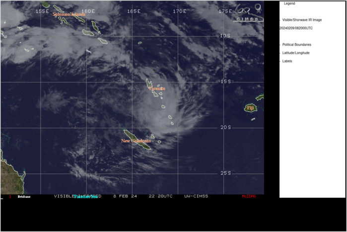 SATELLITE ANALYSIS, INITIAL POSITION AND INTENSITY DISCUSSION: TROPICAL CYCLONE (TC) 12P (TWELVE) CONTINUES TO STRUGGLE AGAINST PERSISTENT NORTHWESTERLY SHEAR BUT MAINTAINS MINIMAL TC STRENGTH. ANIMATED MULTISPECTRAL SATELLITE IMAGERY (MSI) SHOWS THAT THE LOW LEVEL CIRCULATION CENTER (LLCC) REMAINS HIGHLY ELONGATED, STRETCHED OUT ALONG A NORTHWEST-SOUTHEAST AXIS. THIS CONFIGURATION OF THE LLCC WAS CONFIRMED BY EARLIER ASCAT-B AND -C PASSES FROM 082151Z AND 082243Z RESPECTIVELY. BOTH SCATTEROMETER PASSES SHOWED A HIGHLY ASYMMETRIC LLCC WITH WINDS BARELY EXCEEDING 30 KNOTS. LATER SCATTEROMETER DATA FROM 090443Z SHOWS A SIMILAR WIND FIELD SETUP, BUT SHOWS A MORE DEFINED AND CONSOLIDATED CIRCULATION CENTER. THE LATEST ANIMATED MSI SHOWED HINTS OF THE LLCC STARTING TO CONSOLIDATE JUST EAST OF AN AREA OF EXPLOSIVE CONVECTIVE DEVELOPMENT, WHICH KICKED OFF AROUND 0500Z. IF THE LLCC CAN SUCCESSFULLY MOVE UNDER THIS CONVECTION, THEN THINGS WILL GET INTERESTING. IN THE MEANTIME, ENVIRONMENTAL CONDITIONS REMAIN MARGINALLY FAVORABLE, WITH PERSISTENT, BUT WEAKENING NORTHWESTERLY SHEAR AND DRY MID-LEVEL AIR TO THE WEST OFFSETTING WARM SSTS AND STRONG POLEWARD OUTFLOW. THE INITIAL POSITION IS ASSESSED WITH MEDIUM CONFIDENCE BASED ON TRACKING OF THE LLCC IN HIGH-RESOLUTION VISIBLE IMAGERY AND EXTRAPOLATION OF A LOW EMISSIVITY REGION IN A 090443Z SSMIS 37GHZ MICROWAVE IMAGE. THE INITIAL INTENSITY IS SET WITH MEDIUM CONFIDENCE BASED ON THE SUBJECTIVE AND OBJECTIVE INTENSITY ESTIMATES OUTLINED BELOW. SATELLITE ANALYSIS, INITIAL POSITION AND INTENSITY DISCUSSION: TROPICAL CYCLONE (TC) 12P (TWELVE) CONTINUES TO STRUGGLE AGAINST PERSISTENT NORTHWESTERLY SHEAR BUT MAINTAINS MINIMAL TC STRENGTH. ANIMATED MULTISPECTRAL SATELLITE IMAGERY (MSI) SHOWS THAT THE LOW LEVEL CIRCULATION CENTER (LLCC) REMAINS HIGHLY ELONGATED, STRETCHED OUT ALONG A NORTHWEST-SOUTHEAST AXIS. THIS CONFIGURATION OF THE LLCC WAS CONFIRMED BY EARLIER ASCAT-B AND -C PASSES FROM 082151Z AND 082243Z RESPECTIVELY. BOTH SCATTEROMETER PASSES SHOWED A HIGHLY ASYMMETRIC LLCC WITH WINDS BARELY EXCEEDING 30 KNOTS. LATER SCATTEROMETER DATA FROM 090443Z SHOWS A SIMILAR WIND FIELD SETUP, BUT SHOWS A MORE DEFINED AND CONSOLIDATED CIRCULATION CENTER. THE LATEST ANIMATED MSI SHOWED HINTS OF THE LLCC STARTING TO CONSOLIDATE JUST EAST OF AN AREA OF EXPLOSIVE CONVECTIVE DEVELOPMENT, WHICH KICKED OFF AROUND 0500Z. IF THE LLCC CAN SUCCESSFULLY MOVE UNDER THIS CONVECTION, THEN THINGS WILL GET INTERESTING. IN THE MEANTIME, ENVIRONMENTAL CONDITIONS REMAIN MARGINALLY FAVORABLE, WITH PERSISTENT, BUT WEAKENING NORTHWESTERLY SHEAR AND DRY MID-LEVEL AIR TO THE WEST OFFSETTING WARM SSTS AND STRONG POLEWARD OUTFLOW. THE INITIAL POSITION IS ASSESSED WITH MEDIUM CONFIDENCE BASED ON TRACKING OF THE LLCC IN HIGH-RESOLUTION VISIBLE IMAGERY AND EXTRAPOLATION OF A LOW EMISSIVITY REGION IN A 090443Z SSMIS 37GHZ MICROWAVE IMAGE. THE INITIAL INTENSITY IS SET WITH MEDIUM CONFIDENCE BASED ON THE SUBJECTIVE AND OBJECTIVE INTENSITY ESTIMATES OUTLINED BELOW.
