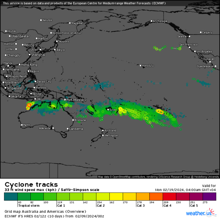TC 12P//Remnants of TC 11P(OSAI)// 10P(NAT) Subtropical// INVEST 90S// 10 DAY ECMWF Storm Tracks//0909utc