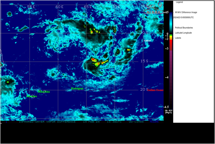 THE AREA OF CONVECTION (INVEST 90S) PREVIOUSLY LOCATED NEAR  13.6S 66.1E IS NOW LOCATED NEAR 14.8S 65.1E, APPROXIMATELY 299 NM NORTH- NORTHEAST OF PORT MATHURIN, MAURITIUS. ANIMATED ENHANCED INFRARED  SATELLITE IMAGERY (EIR) DEPICTS A CONSOLIDATING LOW LEVEL CIRCULATION  (LLC) WITH THE DEEP CONVECTION BECOMING MORE PERSISTENT.  ENVIRONMENTAL  ANALYSIS REVEALS FAVORABLE CONDITIONS FOR DEVELOPMENT DUE TO GOOD  POLEWARD OUTFLOW ALOFT, LOW (5-10KT) VERTICAL WIND SHEAR (VWS), AND WARM  (29-30C) SEA SURFACE TEMPERATURE (SST). FURTHERMORE, A POINT SOURCE  DIRECTLY OVER THE ANALYZED POSITION REVEALS SUPPORTIVE, ROBUST RADIAL  DIVERGENCE ALOFT. GLOBAL MODELS ARE IN GOOD AGREEMENT THAT 90S WILL  SLOWLY TRACK EASTWARD INTO AN AREA OF INCREASED SURFACE LEVEL  CONVERGENCE BY TAU 72 AND RAPIDLY CONSOLIDATE. MAXIMUM SUSTAINED SURFACE  WINDS ARE ESTIMATED AT 25 TO 30 KNOTS. MINIMUM SEA LEVEL PRESSURE IS  ESTIMATED TO BE NEAR 1006 MB. THE POTENTIAL FOR THE DEVELOPMENT OF A  SIGNIFICANT TROPICAL CYCLONE WITHIN THE NEXT 24 HOURS IS MEDIUM.