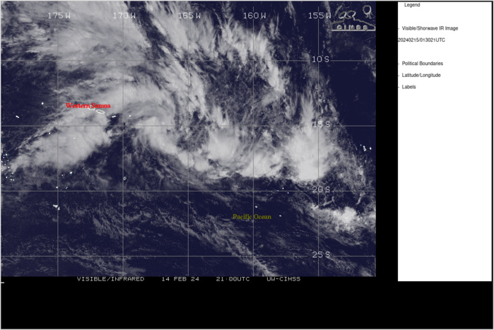 THE AREA OF CONVECTION (INVEST 94P) PREVIOUSLY LOCATED NEAR  15.9S 167.7W IS NOW LOCATED NEAR 16.2S 166.5W, APPROXIMATELY 260 NM  NORTHEAST OF NIUE. ANIMATED MULTISPECTRAL SATELLITE IMAGERY AND A 141707Z  SSMIS 91GHZ MICROWAVE PASS DEPICTS A QUICKLY CONSOLIDATING LOW LEVEL  CIRCULATION CENTER (LLCC) WITH RAIN BANDS BEGINNING TO WRAP IN.  ENVIRONMENTAL ANALYSIS REVEALS FAVORABLE ENVIRONMENT FOR FURTHER  DEVELOPMENT, WITH WARM (28C) SEA SURFACE TEMPERATURE, GOOD RADIAL OUTFLOW  ALOFT, AND LOW VERTICAL WINDSHEAR (5-10 KTS). GLOBAL MODELS ARE IN GOOD  AGREEMENT THAT 94P WILL GENERALLY HEAD SOUTHEASTWARD OVER THE NEXT 24-36  HOURS. MAXIMUM SUSTAINED SURFACE WINDS ARE ESTIMATED AT 25 TO 30 KNOTS.  MINIMUM SEA LEVEL PRESSURE IS ESTIMATED TO BE NEAR 1002 MB. THE POTENTIAL  FOR THE DEVELOPMENT OF A SIGNIFICANT TROPICAL CYCLONE WITHIN THE NEXT 24  HOURS IS UPGRADED TO MEDIUM.