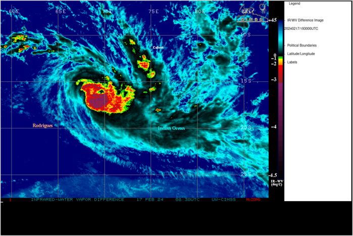SATELLITE ANALYSIS, INITIAL POSITION AND INTENSITY DISCUSSION: ANIMATED ENHANCED INFRARED (EIR) SATELLITE IMAGERY DEPICTS THAT THE VORTEX ASSOCIATED WITH TROPICAL CYCLONE (TC) 13S HAS UNDERGONE AXISYMMETRIZATION AND BECOME VERTICALLY ALIGNED, WITH A STRONG EYE EMERGING IN THE EIR WITHIN THE LAST 2 HOURS, MARKING THE ONSET OF FORECASTED PERIOD OF RAPID INTENSIFICATION (RI). A 171639Z TROPICS-6 91GHZ MICROWAVE IMAGER REVEALED A WELL-DEFINED MICROWAVE FEATURE, SURROUNDED BY MODERATELY STRONG DEEP CONVECTION, FORMING A SYMMETRICAL EYEWALL. A VERY SMALL AMOUNT OF VERTICAL TILT DOWNSHEAR TOWARDS THE SOUTH-SOUTHEAST IS EVIDENT IN THE HIGHER FREQUENCY TROPICS CHANNELS, CONFIRMING THE STRUCTURE SEEN IN THE HIGH-RESOLUTION MODEL FIELDS. THE INITIAL POSITION IS PLACED WITH HIGH CONFIDENCE BASED ON THE OBSERVABLE EYE IN THE INFRARED IMAGERY, AND EXTRAPOLATION OF THE MICROWAVE EYE IN THE TROPICS IMAGERY NOTED ABOVE. THE INITIAL INTENSITY OF 100 KTS IS PLACED WITH MEDIUM CONFIDENCE, CONSISTENT WITH SUBJECTIVE DVORAK ESTIMATES FROM 4.5 TO 5.5 (77-102 KTS) FROM MULTIPLE AGENCIES. ANALYSIS REVEALS A FAVORABLE ENVIRONMENT, WITH WARM SSTS, LOW DEEP-LAYER VWS AND ROBUST POLEWARD OUTFLOW INTO THE DIVERGENT ENTRANCE REGION OF A 130 KNOT JET MAX TO THE SOUTHEAST, WHICH IS THE MAIN FACTOR IN THE RAPID INTENSIFICATION OF THE SYSTEM. SATELLITE ANALYSIS, INITIAL POSITION AND INTENSITY DISCUSSION: ANIMATED ENHANCED INFRARED (EIR) SATELLITE IMAGERY DEPICTS THAT THE VORTEX ASSOCIATED WITH TROPICAL CYCLONE (TC) 13S HAS UNDERGONE AXISYMMETRIZATION AND BECOME VERTICALLY ALIGNED, WITH A STRONG EYE EMERGING IN THE EIR WITHIN THE LAST 2 HOURS, MARKING THE ONSET OF FORECASTED PERIOD OF RAPID INTENSIFICATION (RI). A 171639Z TROPICS-6 91GHZ MICROWAVE IMAGER REVEALED A WELL-DEFINED MICROWAVE FEATURE, SURROUNDED BY MODERATELY STRONG DEEP CONVECTION, FORMING A SYMMETRICAL EYEWALL. A VERY SMALL AMOUNT OF VERTICAL TILT DOWNSHEAR TOWARDS THE SOUTH-SOUTHEAST IS EVIDENT IN THE HIGHER FREQUENCY TROPICS CHANNELS, CONFIRMING THE STRUCTURE SEEN IN THE HIGH-RESOLUTION MODEL FIELDS. THE INITIAL POSITION IS PLACED WITH HIGH CONFIDENCE BASED ON THE OBSERVABLE EYE IN THE INFRARED IMAGERY, AND EXTRAPOLATION OF THE MICROWAVE EYE IN THE TROPICS IMAGERY NOTED ABOVE. THE INITIAL INTENSITY OF 100 KTS IS PLACED WITH MEDIUM CONFIDENCE, CONSISTENT WITH SUBJECTIVE DVORAK ESTIMATES FROM 4.5 TO 5.5 (77-102 KTS) FROM MULTIPLE AGENCIES. ANALYSIS REVEALS A FAVORABLE ENVIRONMENT, WITH WARM SSTS, LOW DEEP-LAYER VWS AND ROBUST POLEWARD OUTFLOW INTO THE DIVERGENT ENTRANCE REGION OF A 130 KNOT JET MAX TO THE SOUTHEAST, WHICH IS THE MAIN FACTOR IN THE RAPID INTENSIFICATION OF THE SYSTEM.