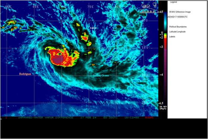 SATELLITE ANALYSIS, INITIAL POSITION AND INTENSITY DISCUSSION: ANIMATED ENHANCED INFRARED (EIR) SATELLITE IMAGERY DEPICTS THAT THE VORTEX ASSOCIATED WITH TROPICAL CYCLONE (TC) 13S HAS UNDERGONE AXISYMMETRIZATION AND BECOME VERTICALLY ALIGNED, WITH A STRONG EYE EMERGING IN THE EIR WITHIN THE LAST 2 HOURS, MARKING THE ONSET OF FORECASTED PERIOD OF RAPID INTENSIFICATION (RI). A 171639Z TROPICS-6 91GHZ MICROWAVE IMAGER REVEALED A WELL-DEFINED MICROWAVE FEATURE, SURROUNDED BY MODERATELY STRONG DEEP CONVECTION, FORMING A SYMMETRICAL EYEWALL. A VERY SMALL AMOUNT OF VERTICAL TILT DOWNSHEAR TOWARDS THE SOUTH-SOUTHEAST IS EVIDENT IN THE HIGHER FREQUENCY TROPICS CHANNELS, CONFIRMING THE STRUCTURE SEEN IN THE HIGH-RESOLUTION MODEL FIELDS. THE INITIAL POSITION IS PLACED WITH HIGH CONFIDENCE BASED ON THE OBSERVABLE EYE IN THE INFRARED IMAGERY, AND EXTRAPOLATION OF THE MICROWAVE EYE IN THE TROPICS IMAGERY NOTED ABOVE. THE INITIAL INTENSITY OF 100 KTS IS PLACED WITH MEDIUM CONFIDENCE, CONSISTENT WITH SUBJECTIVE DVORAK ESTIMATES FROM 4.5 TO 5.5 (77-102 KTS) FROM MULTIPLE AGENCIES. ANALYSIS REVEALS A FAVORABLE ENVIRONMENT, WITH WARM SSTS, LOW DEEP-LAYER VWS AND ROBUST POLEWARD OUTFLOW INTO THE DIVERGENT ENTRANCE REGION OF A 130 KNOT JET MAX TO THE SOUTHEAST, WHICH IS THE MAIN FACTOR IN THE RAPID INTENSIFICATION OF THE SYSTEM.